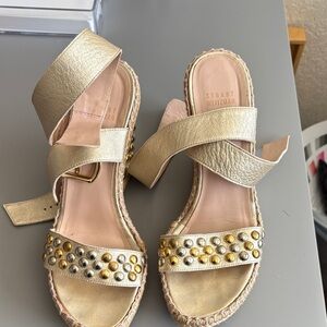 Stuart Weitzman Metallic Gold Studded Sandals